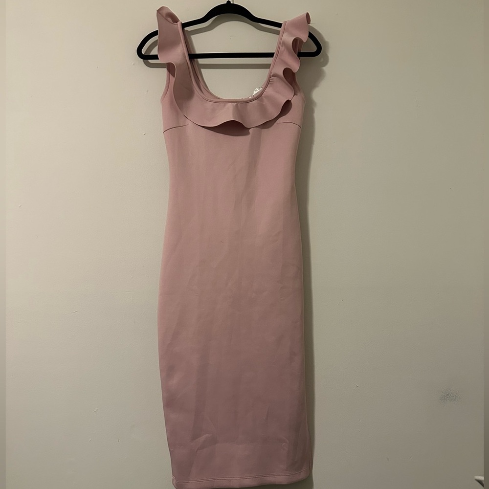 Ruffle neck midi dress